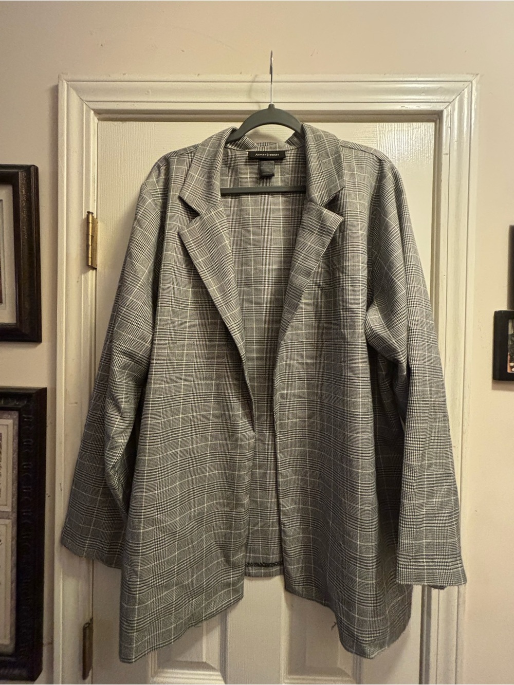 Ashley Stewart Gray Plaid LightWeight Open-Front Blazer